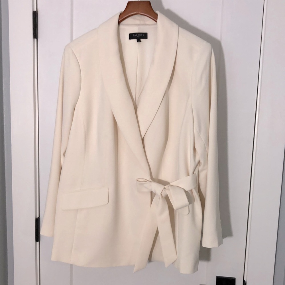Talbots cream double breasted tie front blazer size 16W